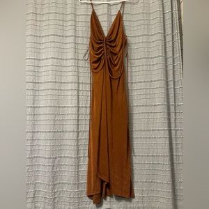 VICI bronze slinky cinched midi dress